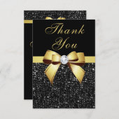 卒業は黒いスパンコールの金ゴールドの弓感謝していしています サンキューカード (正面/裏面)