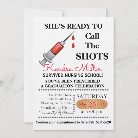 卒業を看護している彼女は打撃を呼んで準備ができています 招待状 (正面)