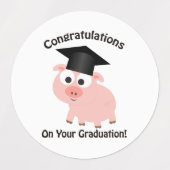 卒業を祝う漫画の豚 ラベル (デザイン1)