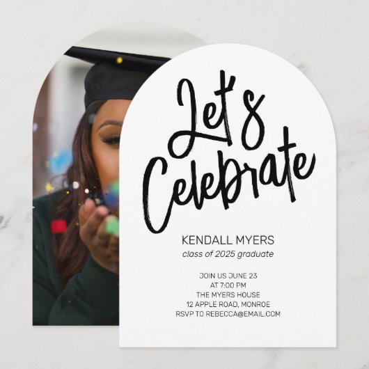 卒業を記念したパーティーのお知らせ - 写真付き 招待状 (正面/裏面)