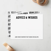 卒業アドバイスとウィッシュ卒業年の白黒 ノートカード (正面/裏面インサイチュ)