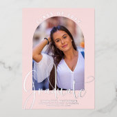 卒業アーチフォトシルバーの大学院 箔招待状 (正面)