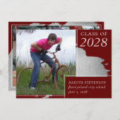 卒業アート |濃い赤のシルバーの汚れ2枚の写真 案内状 (正面/裏面)