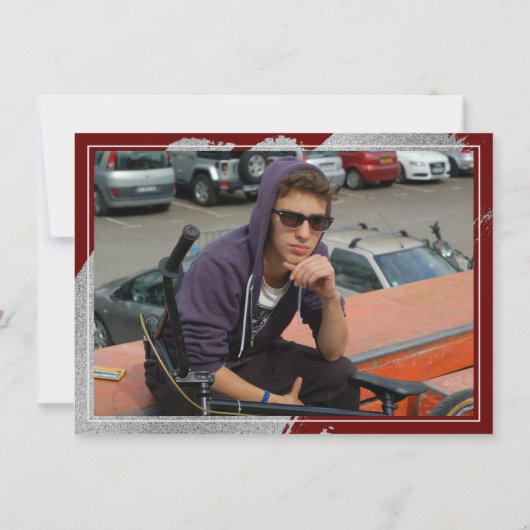 卒業アート |濃い赤のシルバーの汚れ2枚の写真 案内状 (裏面)