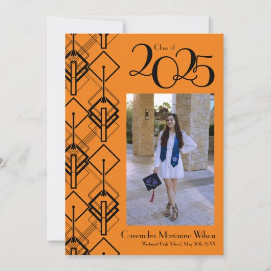 卒業アールデコブラックオレンジ発表 招待状 (正面)