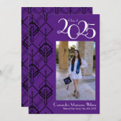 卒業アールデコブラックパープル発表 招待状 (正面/裏面)