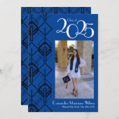 卒業アールデコブラックブルー発表 招待状 (正面/裏面)