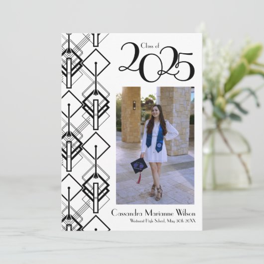卒業アールデコ白黒発表 招待状 (スタンド正面)