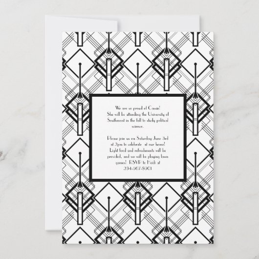 卒業アールデコ白黒発表 招待状 (裏面)