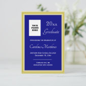 卒業イエロー金ゴールドフレームブルー卒業 案内状 (スタンド正面)