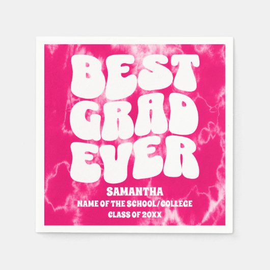 卒業エバ最高のーピンク絞り染め卒業パーティー スタンダードカクテルナプキン (正面)