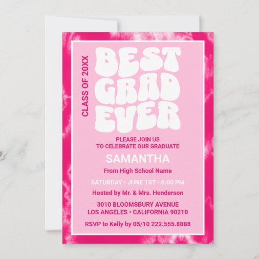 卒業エバ最高のーピンク絞り染め卒業パーティー 招待状 (正面)