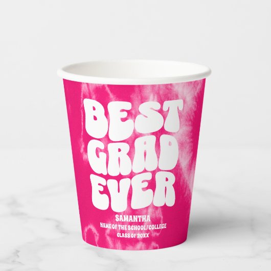 卒業エバ最高のーピンク絞り染め卒業パーティー 紙コップ (正面)