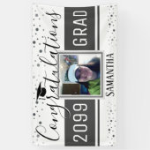 卒業エレガントおめでとうフォトグレー 横断幕 (縦)