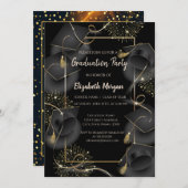 卒業エレガントキャップブラック卒業パーティー 招待状 (正面/裏面)