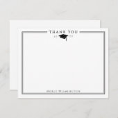 卒業エレガントキャップ&タッセルブラック&ホワイト サンキューカード (正面/裏面)