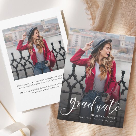 卒業エレガントスクリプト写真2025 Grad 案内状