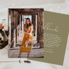 卒業エレガントスクリプト緑の写真ありがとう 招待状