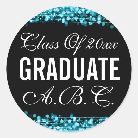 卒業エレガントターコイズライト&スパークル ラウンドシール (正面)