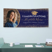 卒業エレガントネイビーブルー金ゴールドグリッター写真 横断幕 (トレードショー)