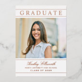 卒業エレガントバラ金ゴールド写真卒業パーティー 箔招待状 (正面)