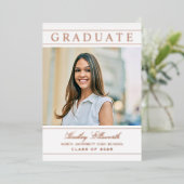 卒業エレガントバラ金ゴールド写真卒業パーティー 箔招待状 (立ち正面)