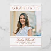 卒業エレガントバラ金ゴールド写真卒業パーティー 箔招待状 (正面)