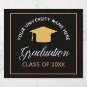 卒業エレガントパーティカスタムブラック金ゴールド スパークリングワインラベル (シングルラベル)