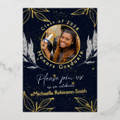 卒業エレガントパーティネイビーゴールドフォイル招待状 箔招待状 (正面)