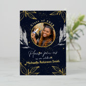 卒業エレガントパーティネイビーゴールドフォイル招待状 箔招待状 (立ち正面)