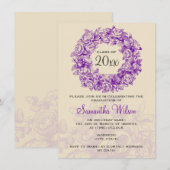 卒業エレガントパーティヴィンテージバラ紫檀 招待状 (正面/裏面)