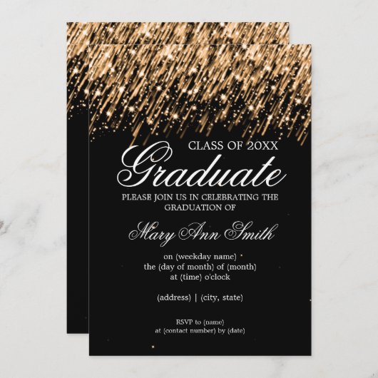 卒業エレガントパーティーがスターズ金ゴールド 招待状 (正面/裏面)