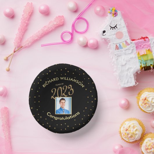 卒業エレガントパーティー写真ブラック金ゴールド ペーパーボウル (パーティー)