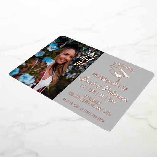 卒業エレガントパーティー写真モダンスタイル 箔招待状 (回転した状態)
