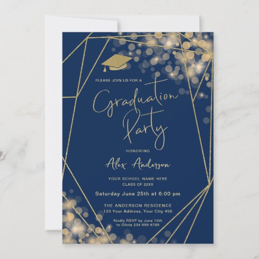 卒業エレガントパーティー海軍の青い写真 招待状 (正面)