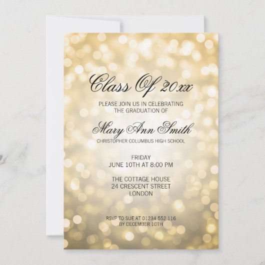 卒業エレガントパーティ金ゴールドグリッター灯 招待状 (正面)