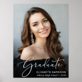 卒業エレガントホワイトスクリプトフォトオーバーレイ ポスター (正面)