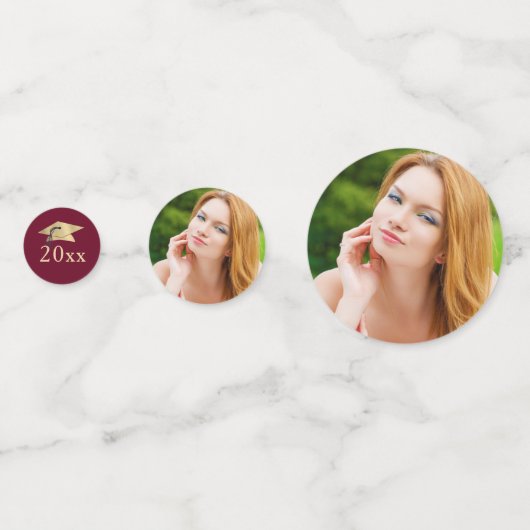 卒業エレガントマルーン金ゴールド写パーソナライズされた真 コンフェッティ (裏面)