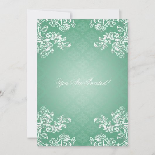 卒業エレガントヴィンテージ王室のスクロールミント 招待状 (裏面)