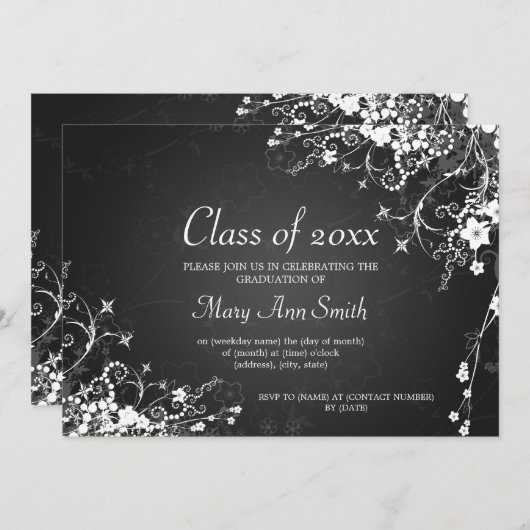 卒業エレガント党が黒点々のあるく渦巻く 招待状 (正面/裏面)