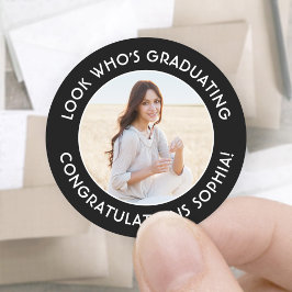 卒業エレガント写真白黒卒業 ラウンドシール