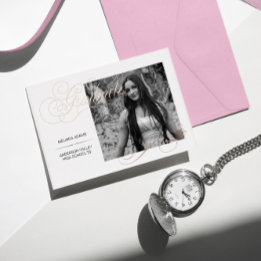 卒業エレガント写真白黒 箔招待状