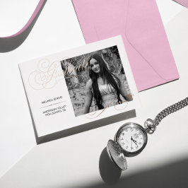 卒業エレガント写真白黒 箔招待状