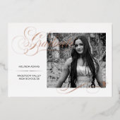 卒業エレガント写真白黒 箔招待状 (正面)