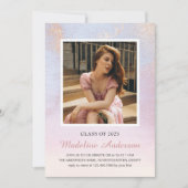 卒業エレガント写真2025赤面ピンクグリッター 招待状 (正面)