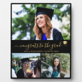 卒業エレガント卒業生3枚フォトコラージュ金ゴールドブラック フォトプラーク (正面)