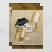 卒業エレガント帽のスクロール 招待状 (正面/裏面)