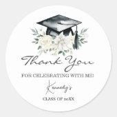 卒業エレガント感謝ステッカー – 黒キャップ ラウンドシール (正面)