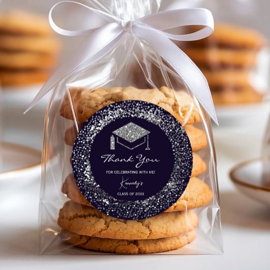 卒業エレガント感謝ステッカー – silver Cap ラウンドシール