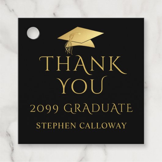 卒業エレガント感謝ブラック金ゴールドキャップ フェイバータグ (正面)
